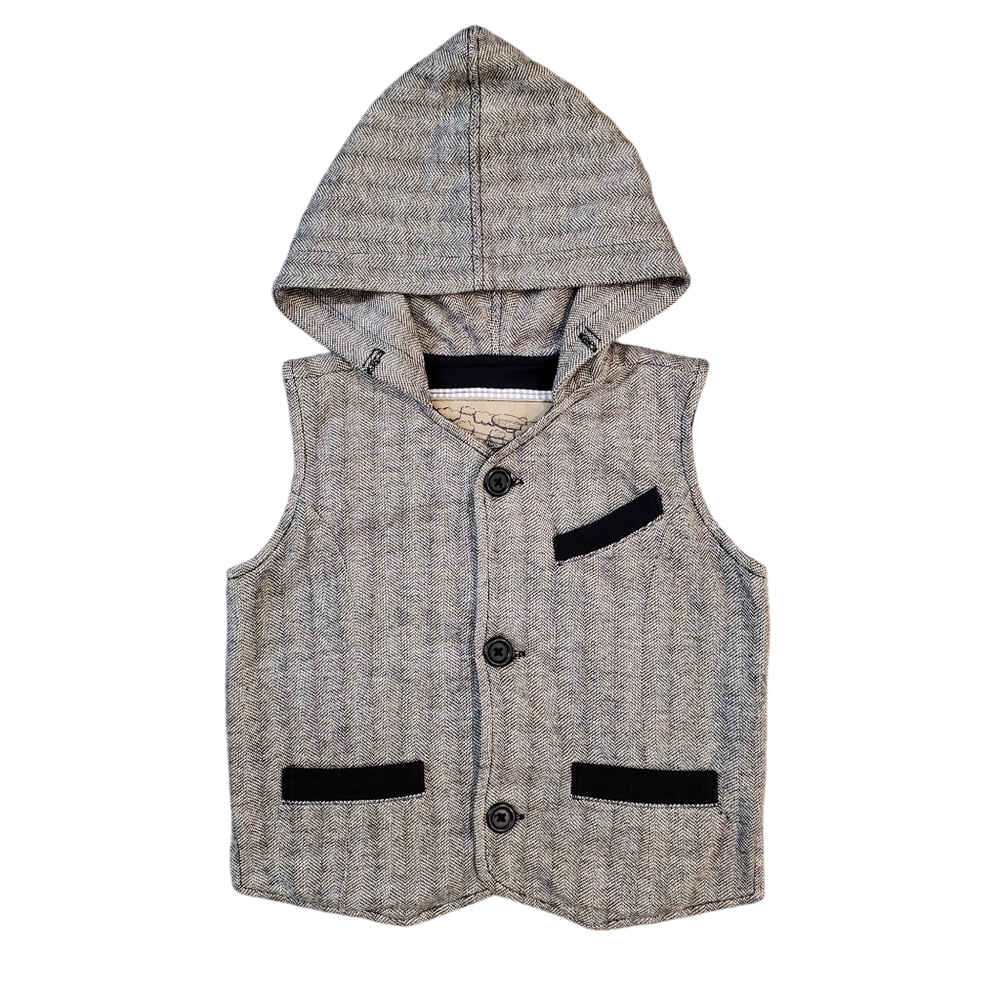 Kapital K Childrens Hooded Vest Size 2 Black Grey with Buttons and Pockets